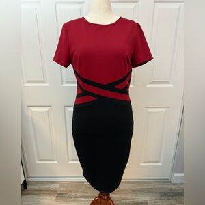 VFSHOW Elegant Red and Black Women's Dress For Work, Office, Church Party. XL